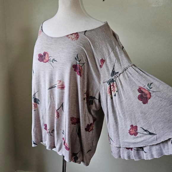 Lucky Brand Tops - Lucky Brand 3X Taupe Floral Bell Sleeve Boho Lightweight Shirt Top Women